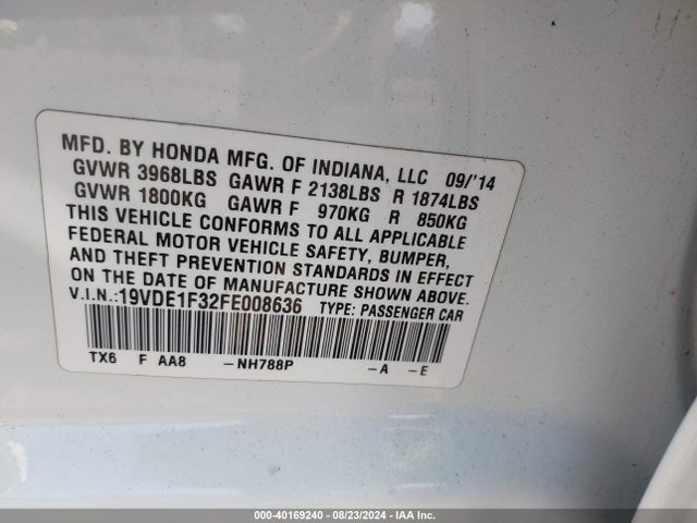 19VDE1F32FE008636 Acura Ilx 2.0l