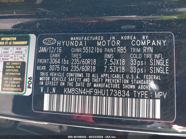 Hyundai Santa Fe Se 2017 KM8SN4HF9HU173834 Image 9