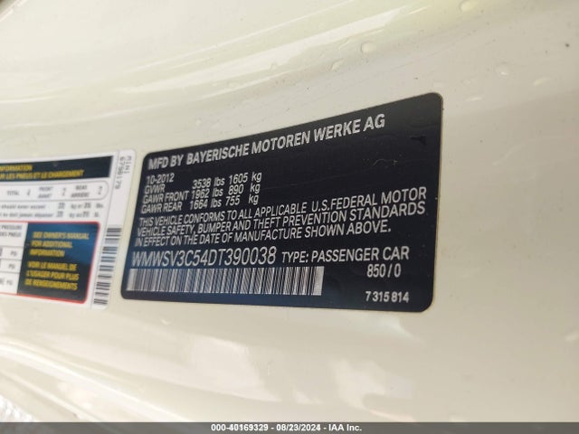 2013 MINI HARDTOP WMWSV3C54DT390038 Photo 8