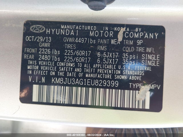 Hyundai TUCSON SE 2014 KM8JU3AG1EU829399 Image 9