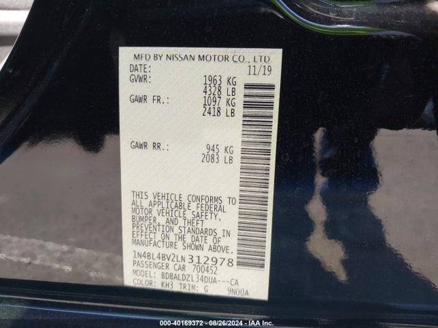 Nissan Altima S Fwd 2020 1N4BL4BV2LN312978 Image 9