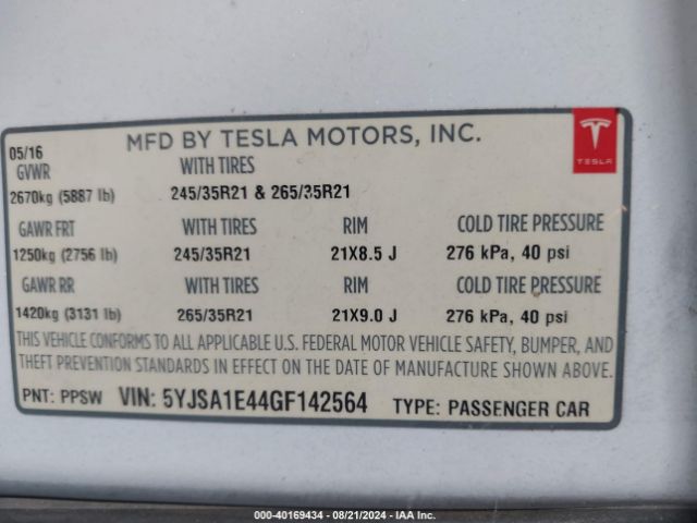 2016 TESLA MODEL S 5YJSA1E44GF142564 Photo 8