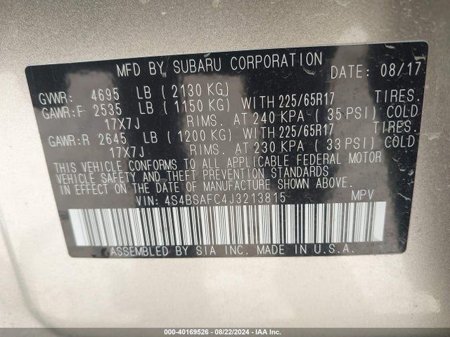 Subaru Outback 2.5i Premium 2018 4S4BSAFC4J3213815 Image 9