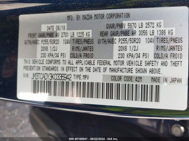 JM3TCADY3K0336942 Mazda Cx-9 Grand Touring