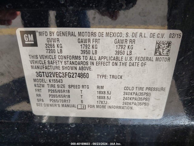 3GTU2VEC3FG274860 GMC Sierra 1500 Slt