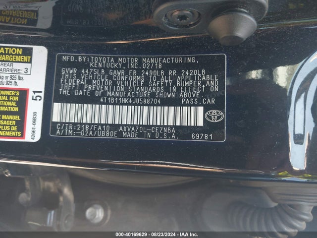 Toyota CAMRY LE 2018 4T1B11HK4JU588704 Image 9