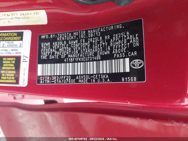 Toyota CAMRY SE 2014 4T1BF1FKXEU731486 Image 9