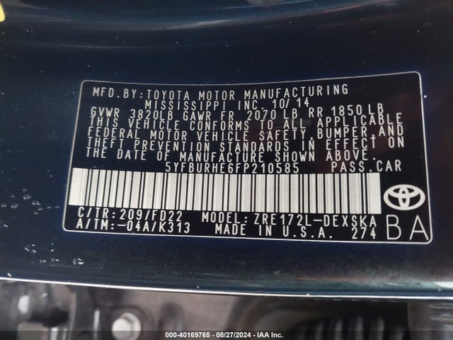 Toyota Corolla S Plus 2015 5YFBURHE6FP210585 Image 9