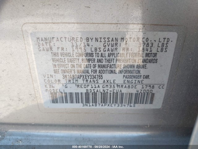 Nissan Sentra Fe+ Sv 2014 3N1AB7APXEY334765 Image 9