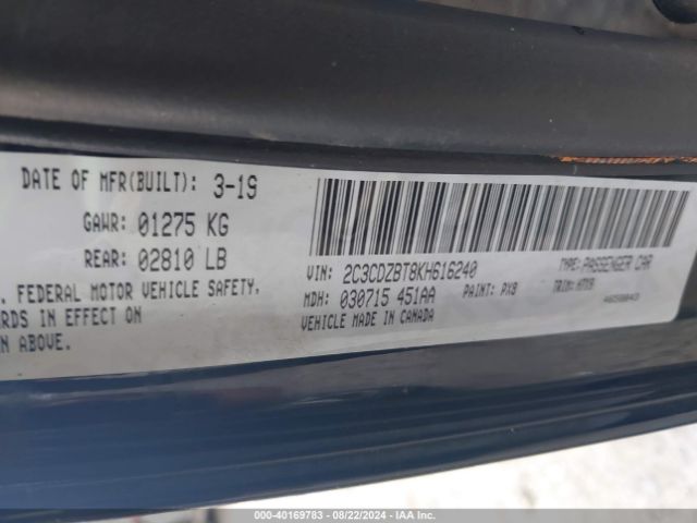 2C3CDZBT8KH616240 Dodge Challenger R/t