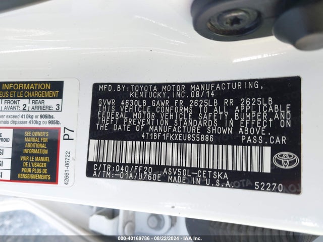 Toyota CAMRY SE 2014 4T1BF1FKXEU855886 Image 9