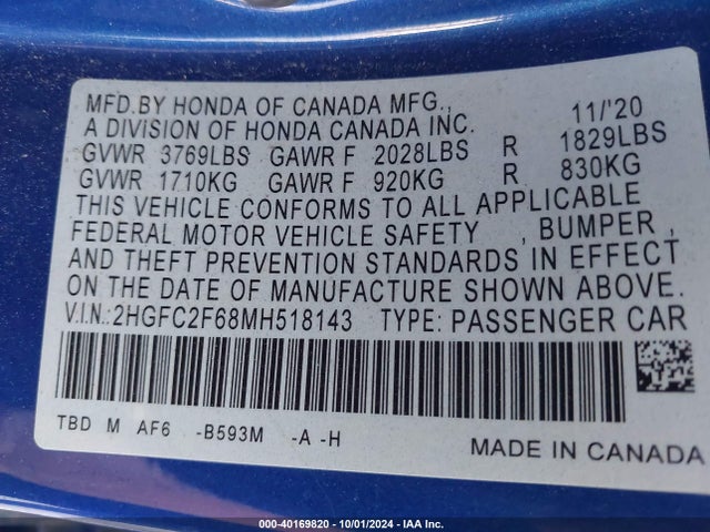 Honda Civic Lx 2021 2HGFC2F68MH518143 Image 9
