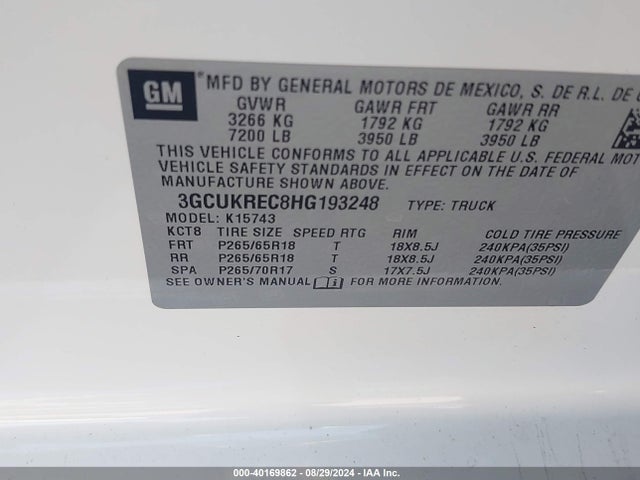 Chevrolet Silverado 1500 2lt 2017 3GCUKREC8HG193248 Image 9