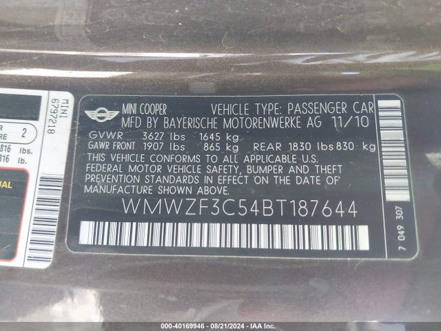 2011 MINI COOPER CLUBMAN WMWZF3C54BT187644 Photo 8