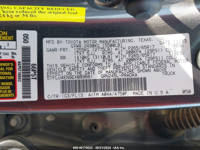 Toyota Tacoma Base V6 2014 5TFLU4EN9EX089661 Image 9