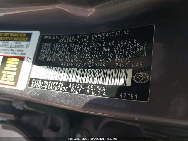 Toyota CAMRY SE 2015 4T1BF1FK1FU040896 Image 9