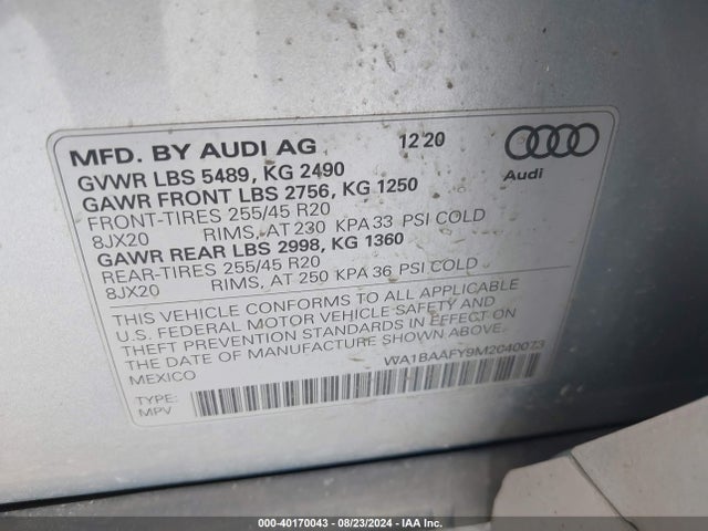 WA1BAAFY9M2040073 Audi Q5 Premium Plus 45 Tfsi Quattro S Tronic