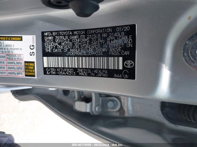 Toyota COROLLA LE 2020 JTDEPRAE3LJ099234 Image 9