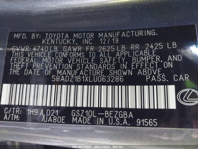 58ADZ1B1XLU063286 Lexus ES 350