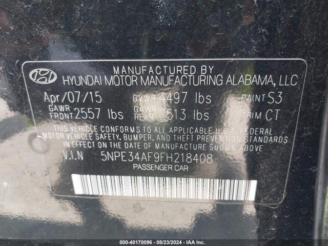Hyundai Sonata Limited 2015 5NPE34AF9FH218408 Image 9