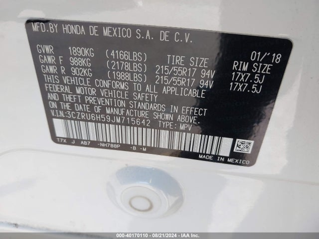 Honda HR-V EX 2018 3CZRU6H59JM715642 Image 9