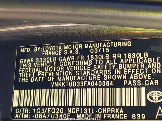 Toyota YARIS L 2015 VNKKTUD33FA040384 Image 9