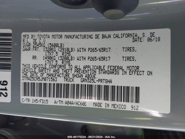 Toyota Tacoma Trd Sport 2018 3TMAZ5CN5JM071563 Image 9