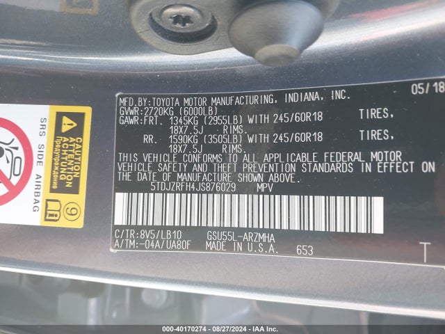 Toyota Highlander Xle 2018 5TDJZRFH4JS876029 Image 9