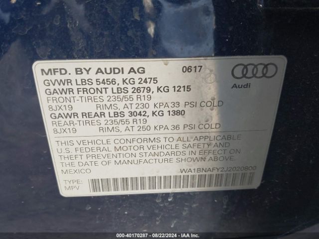 WA1BNAFY2J2020800 Audi Q5 2.0t Premium/2.0t Tech Premium
