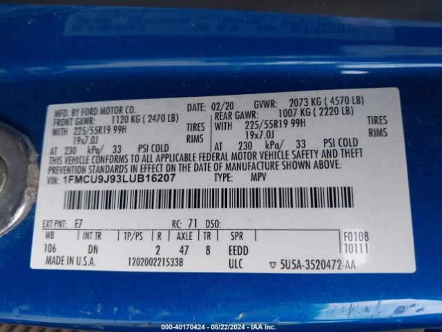 1FMCU9J93LUB16207 Ford Escape Titanium