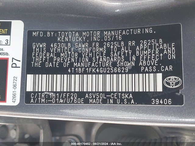 Toyota CAMRY SE 2016 4T1BF1FK4GU256629 Image 9