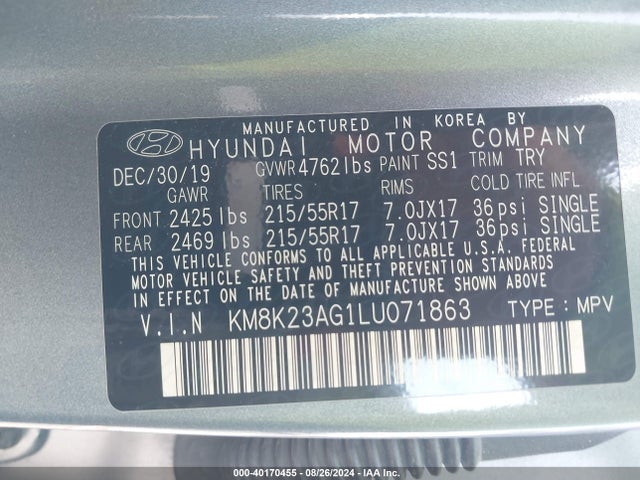KM8K23AG1LU071863 Hyundai Kona Electric Sel