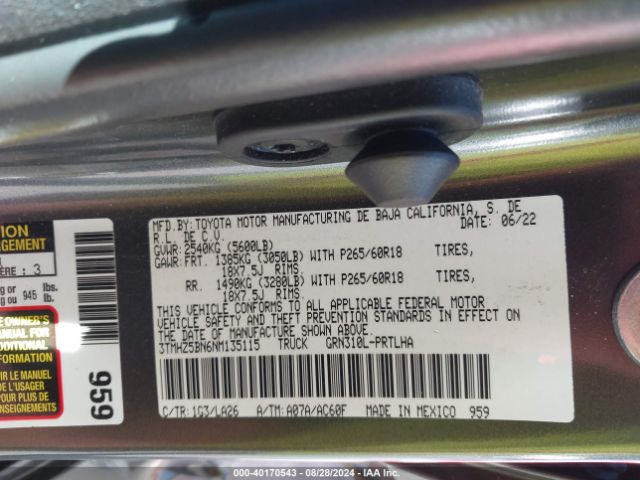 3TMHZ5BN6NM135115 Toyota Tacoma Limited