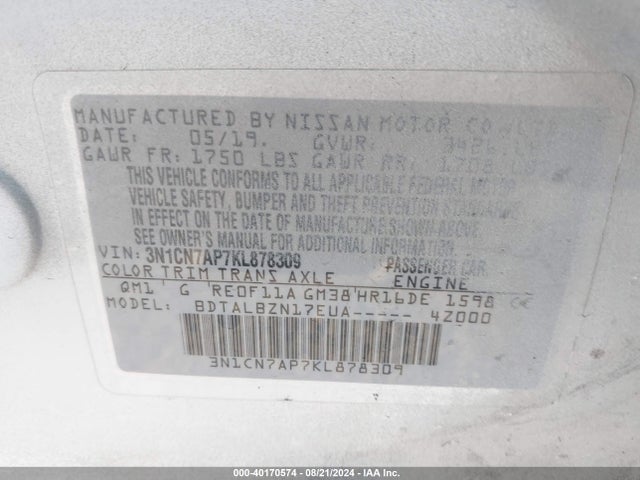Nissan Versa 1.6 Sv 2019 3N1CN7AP7KL878309 Image 9