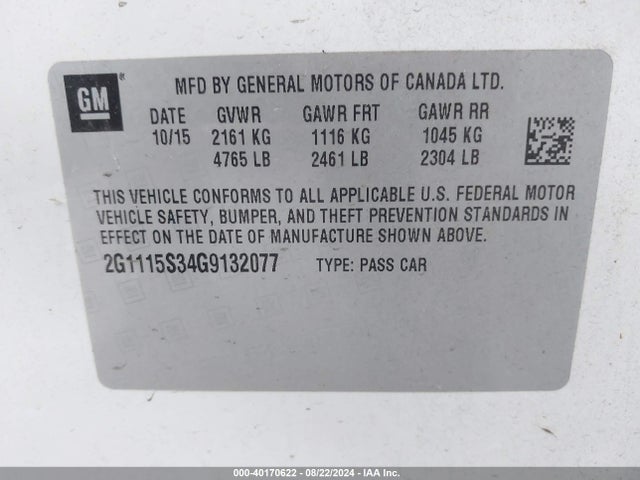 Chevrolet Impala 2lt 2016 2G1115S34G9132077 Image 9