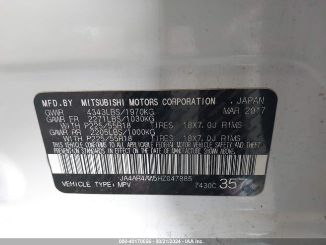 JA4AR4AW5HZ047885 Mitsubishi Outlander Sport 2.4 Gt