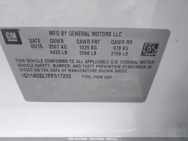 Chevrolet Malibu 1fl 2015 1G11A5SL7FF317259 Image 9