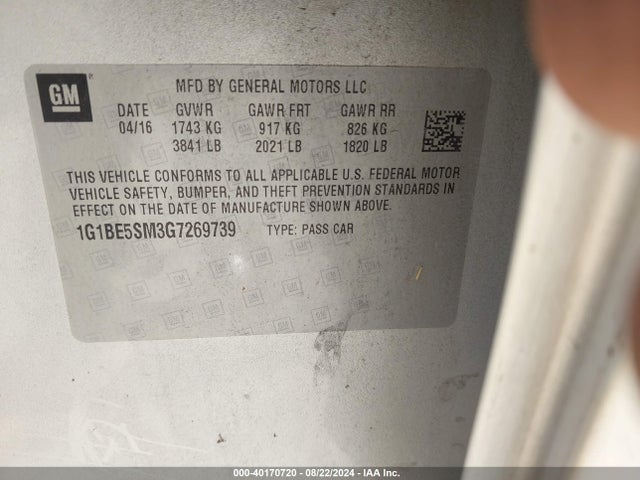 Chevrolet Cruze Lt Auto 2016 1G1BE5SM3G7269739 Image 9
