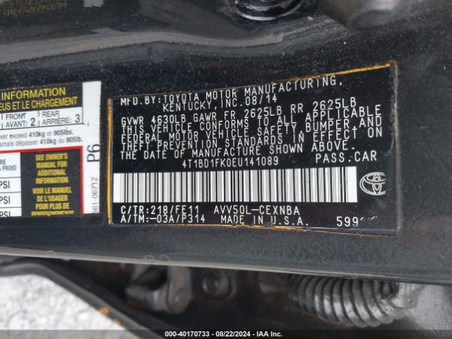 4T1BD1FK0EU141089 Toyota Camry Hybrid Le