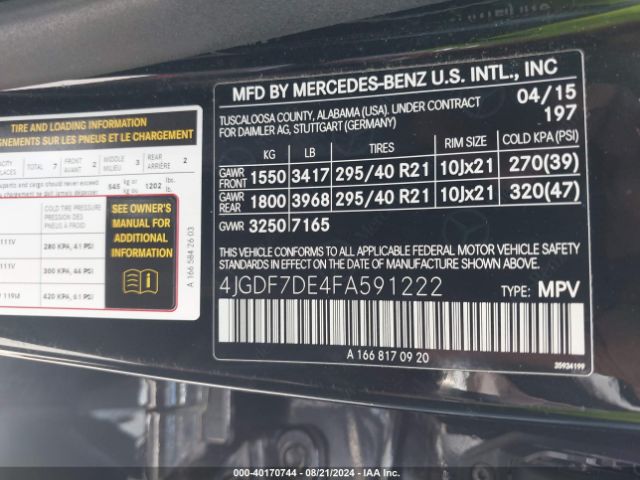 4JGDF7DE4FA591222 Mercedes-Benz Gl 550 4matic