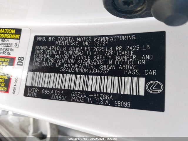 58ADZ1B10MU094757 Lexus ES 350