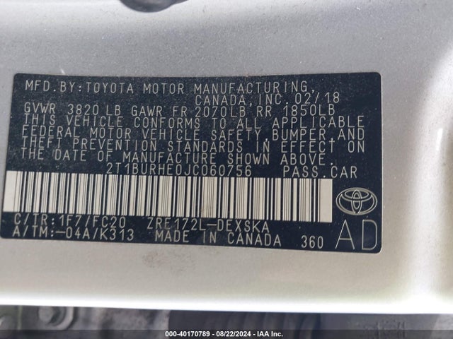 Toyota COROLLA SE 2018 2T1BURHE0JC060756 Image 9