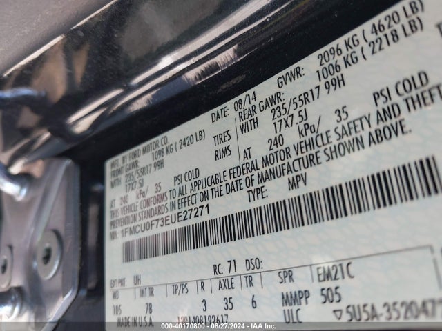 Ford ESCAPE S 2014 1FMCU0F73EUE27271 Image 9