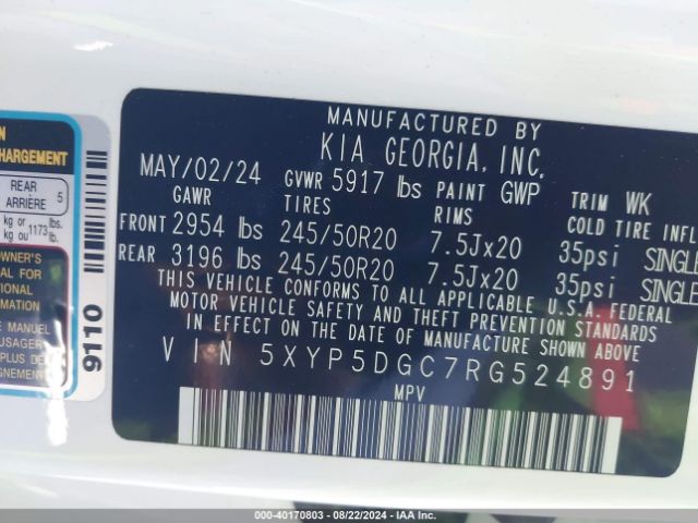 5XYP5DGC7RG524891 KIA Telluride Sx Prestige X-line