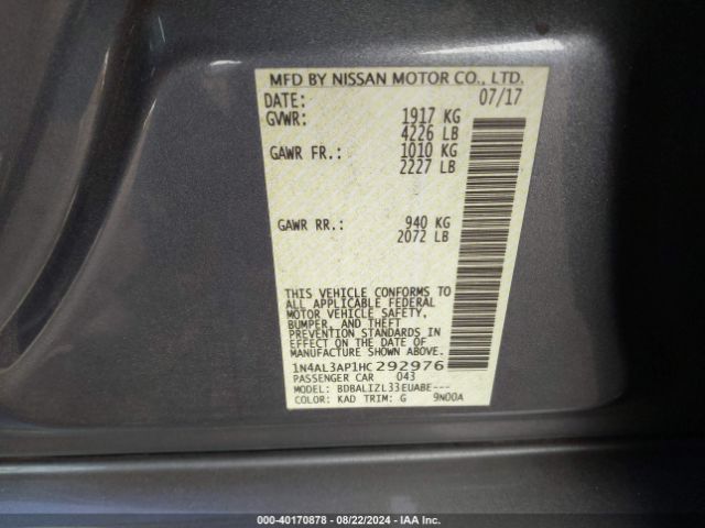 1N4AL3AP1HC292976 Nissan Altima 2.5 Sv