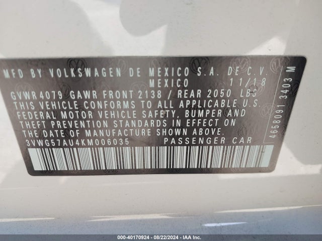 3VWG57AU4KM006035 Volkswagen Golf 1.4t S/1.4t Se