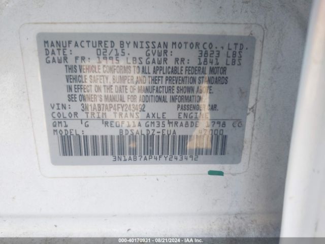 3N1AB7AP4FY243492 Nissan Sentra Fe+ S/s/sl/sr/sv