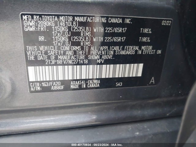 Toyota Rav4 Xle 2022 2T3P1RFV7NC271418 Image 9