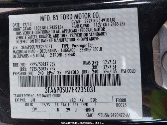 Ford Fusion Energi Titanium 2014 3FA6P0SU7ER235031 Image 9