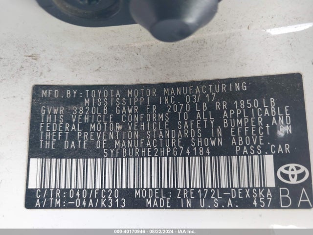 Toyota COROLLA SE 2017 5YFBURHE2HP674184 Image 9